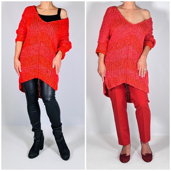 SALE! NEW! FREE PEOPLE large chunky knit sweater tunic top - Picture 6 of 12